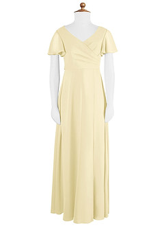 Azazie Induh Junior Lemon Sorbet A-Line Ruched Chiffon Dress image6