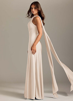 Azazie Kinsley Bridesmaid Dresses White Alabaster Mermaid Side Slit Stretch Satin Dress image4