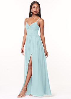 Azazie Zeya Bridesmaid Dresses Sea Glass A-Line V-Neck Pleated Chiffon Dress image4