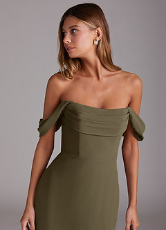 Azazie Saige Brautjungfernkleider Wandelbar A-Linie Schulterfrei Chiffon Kleid Weidengrün image5