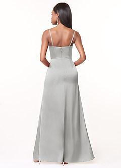Azazie Maci Vestidos de madrinha de casamento Vestido Prata de Cetim elástico de Linha A com Plissado image2