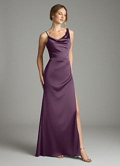 Azazie Samara Robes de demoiselle d'honneur Robe Sirène en Satin extensible Plissée Prune image4