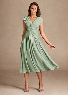Azazie Hudson Kleider für die Brautmutter A-Linie Spitze Kleid Staubiger Salbeigrün image4