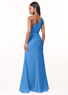 Azazie Liza Vestidos de damas de honor Vestido de Azul Grisaceo de Gasa de Corte Sirena con Hombro unilateral image4