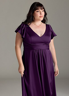 Azazie Omari Bridesmaid Dresses Grape A-Line Stretch Satin Dress image12