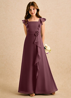 Azazie Soso Girls Formal Robe Demoiselle D'honneur Fillette Robe Trapèze en Mousseline de soie Plissée Sangria image5