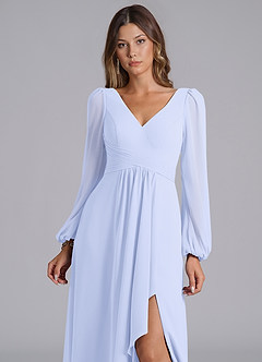 Azazie Omari Bridesmaid Dresses Lavender A-Line Long Sleeve Chiffon Dress image7