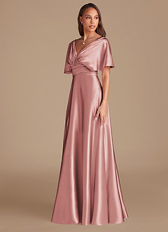 Azazie Pamela Bridesmaid Dresses Dusty Rose A-Line Pleated Metallic Satin Dress image4