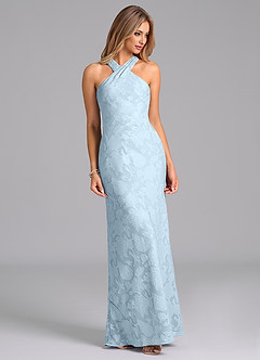 Azazie Doretta Bridesmaid Dresses Sky Blue Mermaid Pleated Floral Burnout Dress image3