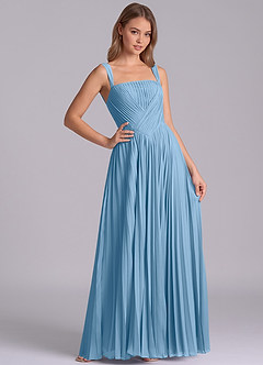 Azazie Mina Final Sale Steel Blue A-Line Pleated Chiffon Dress image6