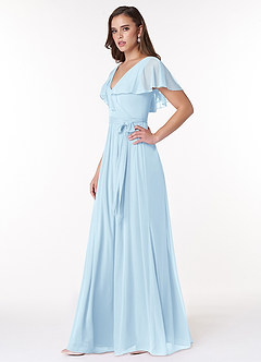 Azazie Jael Bridesmaid Dresses Sky Blue A-Line V-Neck Mesh Dress image3