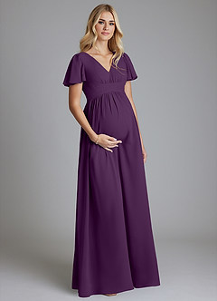 Azazie Verna Maternity Bridesmaid Dresses A-Line V-Neck Ruched Chiffon Floor-Length Dress image3