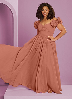 Barbie ♥ Azazie Suknie dla druhen Rozkloszowana sukienka z odkrytymi ramionami, falbaną i rozetkami image16