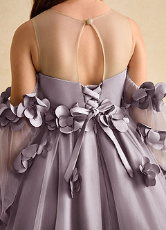 Azazie Karrie Robe Demoiselle D'honneur Fillette Robe Trapèze en Tulle avec manches Crépuscule image8