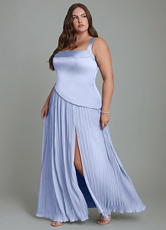 Azazie Stephanie Brautjungfernkleider A-Linie Plissee Stretch-Satin Kleid Eis image11