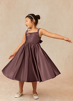 Azazie Cutie Pie vestidos de niña de las flores Vestido de Expresado de Satin Mate de Corte en A con Plisado image3