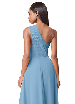 Azazie Ashley Abiti da Damigella Abito A-Line in Chiffon Increspato Blu Acciaio image3