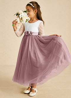 Azazie Mae Flower Girl Klänningar Klänning A-Linje i Tyll Rosett image3
