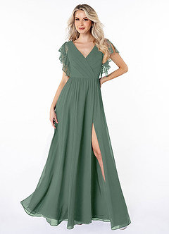 Azazie Zella Bridesmaid Dresses Eucalyptus A-Line Lace Chiffon Dress image1
