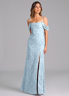 Azazie Saige Vestidos de damas de honor Vestido de Azul Cielo de Devorado Floral de Corte en A Convertible con Vestidos sin tirantes image5