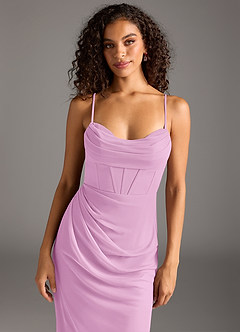 Azazie Mai Final Sale Agave Sheath Pleated Mesh Dress image7