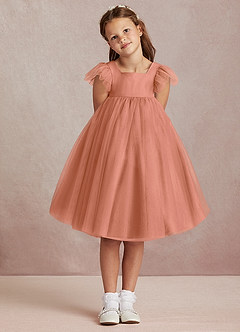 Azazie Kalio Robe Demoiselle D'honneur Fillette Robe Trapèze en Tulle avec manches Mai Tai image2