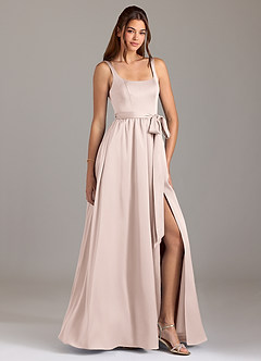 Azazie Elliott Robes de demoiselle d'honneur Robe Trapèze en Satin extensible avec poches Rose Pâle image1