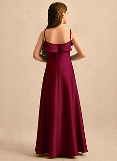 Azazie Kapri Girls Formal Robe Demoiselle D'honneur Fillette Robe Trapèze en Satin extensible Rayé Bourgogne image2