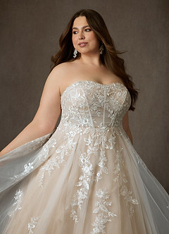 Azazie Keri Wedding Dresses Diamond White Nude Ball-Gown Strapless Lace Dress image17