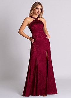 Azazie Rue 신부 들러리 드레스 쉬스 주름진 자카드 바닥 길이 드레스 image5