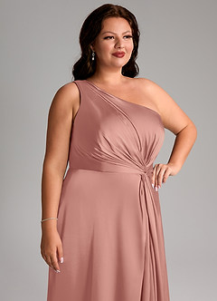 Azazie Brooke Bridesmaid Dresses Rosette A-Line One Shoulder Stretch Satin Dress image13