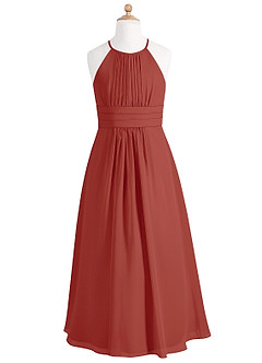 Azazie Bonnie Junior Terracotta A-Line Pleated Chiffon Dress image5