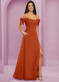 Barbie ♥ Azazie Bridesmaid Dresses Burnt Orange A-Line Off the Shoulder Chiffon Convertible Dress image4