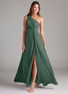 Azazie Brooke Bridesmaid Dresses Sea Moss A-Line One Shoulder Chiffon Dress image3