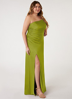 Azazie Eren Bridesmaid Dresses Lemongrass Mermaid One Shoulder Stretch Satin Dress image8