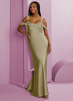 Barbie ♥ Azazie Vestidos de damas de honor Vestido de Musgo Verde de Satén Elástico de Corte Recto con Plisado image10