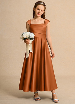 Azazie Bundle Girls Formal Blumenmädchenkleider A-Linie Plissee Matte Satin Kleid Kupfer image3