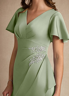 Azazie Robins Mother of the Bride Dresses Dusty Sage A-Line Pleated Stretch Satin Dress image6
