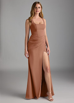 Azazie Mero Bridesmaid Dresses Bronzer Sheath Pleated Chiffon Dress image1