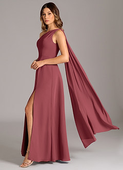 Azazie Tella Bridesmaid Dresses Merlot A-Line One Shoulder Chiffon Dress image1