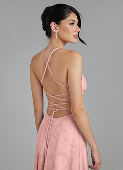 Azazie Tatum Bridesmaid Dresses Powder Pink A-Line Corset Floral Burnout Dress image10