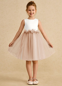 Azazie Louisa Flower Girl Dresses Ivory English Rose A-Line Sleeveless Tulle Dress image1