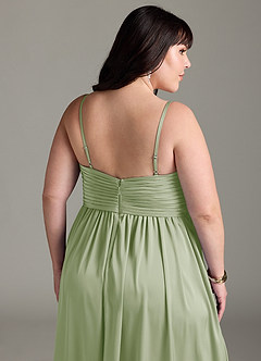 Azazie Alia Robes de demoiselle d'honneur Robe Trapèze en Satin extensible Plissée Vert Sauge image15
