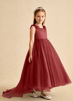 Azazie Lorita Blumenmädchenkleider A-Linie Mit Perlen Tüll Kleid Rost image4