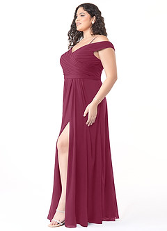 Azazie Audrianna Brautjungfernkleider Wandelbar A-Linie Schulterfrei gerafft Chiffon Kleid Maulbeerrot image9