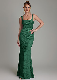 Azazie Agustina Bridesmaid Dresses Dark Green Mermaid Corset Floral Burnout Dress image3