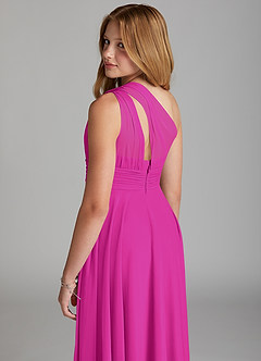 Azazie Charlize Junior Fuchsia A-Line Mesh Dress image5