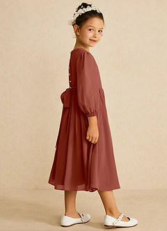 Azazie Lolo Flower Girl Dresses Auburn A-Line with Sleeves Chiffon Dress image4