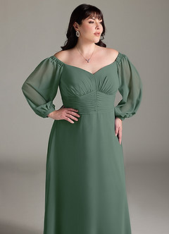 Azazie Rubina Bridesmaid Dresses Eucalyptus A-Line Long Sleeve Chiffon Dress image12
