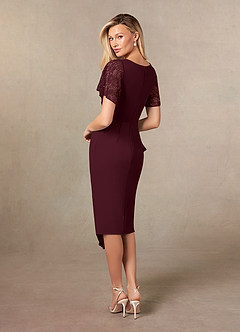 Azazie Eloise Mother of the Bride Dresses Cabernet Sheath Pleated Stretch Crepe Dress image6